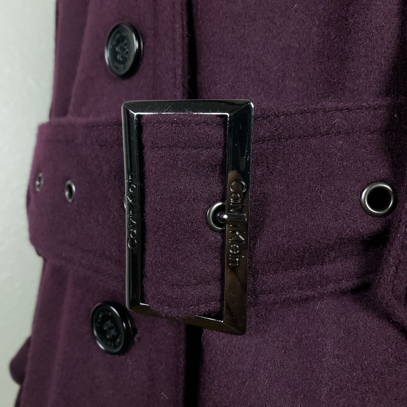 Calvin Klein Purple Black Plum Wool Blend Belted Short Coat Size 2XL - Picture 4 of 7